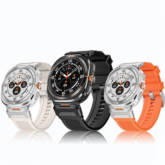 NEW for Samsung Galaxy Watch Ultra Bands 47mm Men Sport Band Durable Armor Rugged Design Silicone Rubber Strap Metal Connector