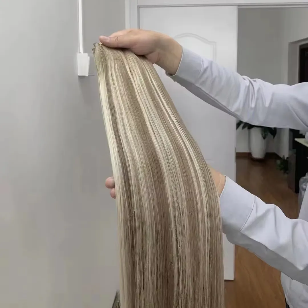 Atacado de alta qualidade pode ser cortado cabelo duplo desenhado remy virgem extensões de cabelo de trama genial cabelo russo