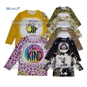 BUYUT custom long sleeve faux bleach print tie dye polyester sublimation children US sizing infant kids toddler t shirts