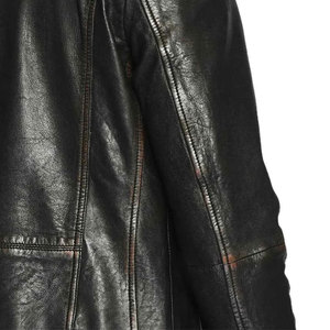 Men's Genuine Leather Breathable Moto Jacket Slim Fit Covered Button Closure Black Autumn Wear Stand Front Faux <b>Fur</b> Lining - Product Image 2