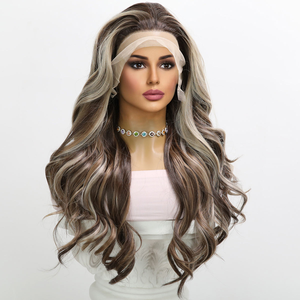 Lowest Price Ombre Ash Brown Silver Highlight 24Inches Loose Wave150%DensityTransparent Lace Russian Hair Uersatile Full <strong>LaceWig</strong> - Product Image 3