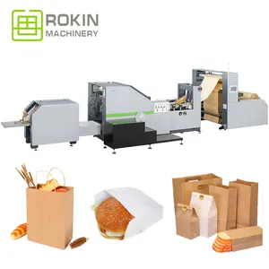 ROKIN paper bag making machine fully automatic square handel flat paper bag making machine paper bag handle pasting machine