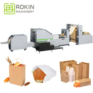 ROKIN Papiertüten herstellungs maschine voll automatische Vierkant griff flache Papiertüten herstellungs maschine Papiertütengriff-Klebe maschine