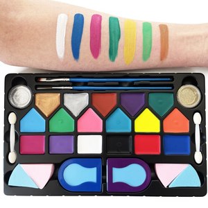 Kit d'art corporel pour enfants non toxique sûr <span class=keywords><strong>maquillage</strong></span> activé par l'eau couleurs de clown pochoirs et outils de peinture de visage à paillettes - Product Image 1