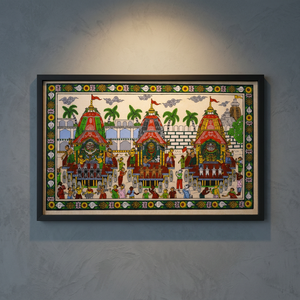 Cuadro de Pintura Tradicional Pattachitra Hecho a Mano, Obra de Arte Rectangular de Madera que Representa la Yatra de Jagannath para Colgar en la Sala de Estar - Product Image 6