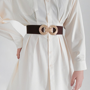 Usine En Gros 5CM De Large <span class=keywords><strong>Robe</strong></span> Élastique <span class=keywords><strong>Ceinture</strong></span> Multicolore Or Métal Alliage Double Cercle Crochet À La Mode Femme <span class=keywords><strong>Ceinture</strong></span> - Product Image 2