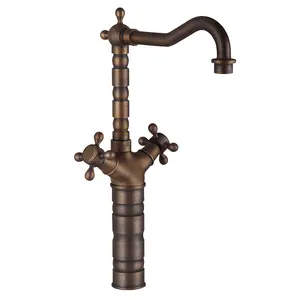 Beliebteste Doppel griff Messing Antik Becken Wasserhahn Tall Body Vintage Wasserhahn