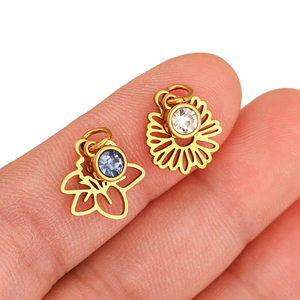 12 breloques fleurs pierres <span class=keywords><strong>de</strong></span> <span class=keywords><strong>naissance</strong></span> en acier inoxydable, pendentifs en cristal, breloques florales ajourées, colliers, fournitures <span class=keywords><strong>de</strong></span> fabrication <span class=keywords><strong>de</strong></span> bijoux DIY - Product Image 3
