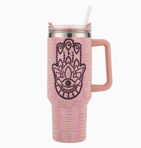Botellas de Agua de Acero Inoxidable de 17 oz con Pedrería, Diseño de Hamsa y Ojo Turco, con Tapas - Product Image 4