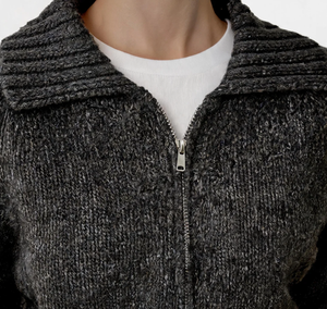Cardigan en tricot de haute qualité pour femme, avec revers, <span class=keywords><strong>double</strong></span> <span class=keywords><strong>fermeture</strong></span> <span class=keywords><strong>éclair</strong></span>, manches longues, coupe ample et courte, veste décontractée - Product Image 3