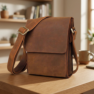 Vintage Fashion Genuine Leather <b>Crossbody</b> <b>Bag</b> Brown Adjustable Strap Cover Closure Daily Use All Seasons Women's Silk Candy - Product Image 1