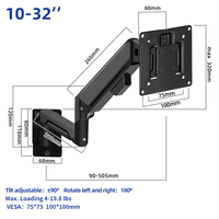 Support mural pour moniteur PC, bras pour moniteur de 17 à 32 pouces, support de moniteur, support mural pour écran LCD, capacité de charge de 9 kg
