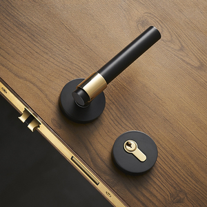 Maxery Simple Design Black and <strong>Gold</strong> Color Brass <strong>Door</strong> Lever <strong>Handle</strong> With Cylinder Rose <strong>Door</strong> Knob - Product Image 6