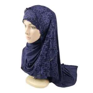 Toptan yüksek kalite ucuz özel İslam boncuklu dantel moda başörtüsü eşarp kadınlar için
