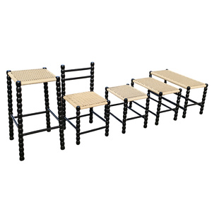 Tabouret français médiéval banc en bois massif tabouret de <span class=keywords><strong>lit</strong></span> simple rectangle tissé papier corde tabouret de dressage banc créatif - Product Image 1