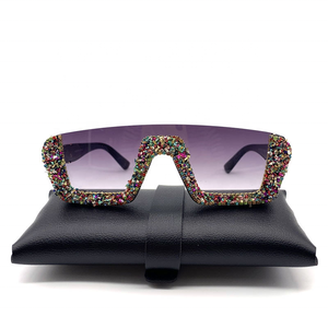 แบรนด์หรูออกแบบแว่นกันแดดกรอบผู้หญิงขนาดใหญ่แฟชั่นสูงกึ่งไม่มีขอบโล่แว่นกันแดดแว่นกันแดดเพชร - Product Image 2