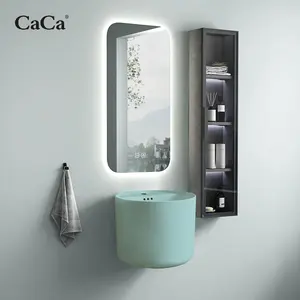 CaCa高密度滑らかな表面バスルームシンクセラミック壁掛け洗面台スマートミラーとキャビネット付き