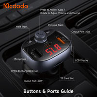Chargeur de voiture Mcdodo 595 72W 2A1C avec émetteur FM, charge rapide PD3.0, musique sans fil/USB/TF, charge sécurisée pour une conduite intelligente