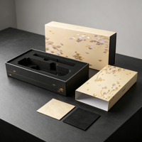 Boîte à tiroir rigide pour cadeaux souvenirs en gros, esthétique orientale, impression feuille d'or, couvercle intérieur découpé au laser, emballage personnalisé en mousse EVA