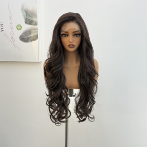 JZW lungo corpo ondulato marrone parrucche per le donne nere futuro capelli capelli resistenti al calore 13x6 in pizzo sintetico parrucche anteriori - Product Image 1