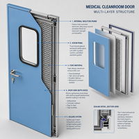 Porte de salle d'opération d'hôpital sur mesure avec panneau de vision à double vitrage, porte battante en acier pour salle blanche, clinique