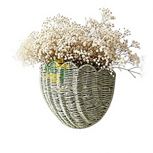 Cesto portaoggetti in <span class=keywords><strong>vimini</strong></span> intrecciato a mano stile Instagram con pizzo ondulato, da appendere a parete, decorazione creativa per la casa, Cina 40x17x25cm - Product Image 1