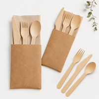 Ensemble de couverts jetables en bois de bouleau biodégradable 160 mm – Couteau, fourchette, cuillère pour restaurant, plats à emporter, fête