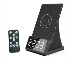 Hot bán tốt nhất đồng hồ báo thức với sạc không dây loa thông minh, kỹ thuật số LED Bluetooth Loa ánh sáng FM Đài phát thanh USB