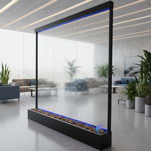 Fontaine d'eau de sol intérieure personnalisée en verre trempé auto-adhésif, design côtier, éclairage à changement de couleur sans fil avec télécommande, pour hôtel - Product Image 5