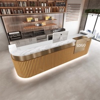 Comptoir de caisse incurvé en bois de luxe moderne, sur mesure, pour salon, café, bar, restaurant, hôtel, réception