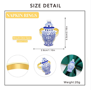 Anillos de Servilleta de Cerámica de Imitación, Diseño de Botella de Porcelana Azul, Porta Servilletas para Decoración de Mesa de Comedor de Boda - Product Image 6