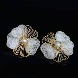 New Arrival Lace Floral <b>Drop</b> <b>Earrings</b> 14K Gold Filled With High Luster Natural Freshwater Pearls, Suitable For Dating & Wedding - Product Image 1