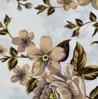 Tissu imprimé dispersé à motif de cerise florale à fond gris (tons doux et style chaud) pour les textiles de maison