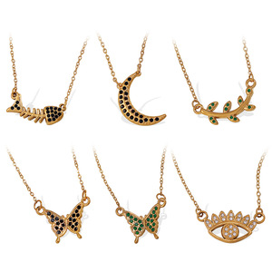 Collier Pendentif Œil Turc en Strass, Thème Papillon et Lune, en Acier Inoxydable, Bijou Cadeau - Product Image 5