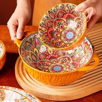 Restaurant Cuisine Vintage Porcelaine Ustensiles Dîner Ensemble Couverts Motif De Luxe En Céramique Bol Assiette Ensembles De Vaisselle