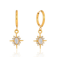 Pendientes de Aro Colgantes de Acero Inoxidable al por Mayor, Antideslustre, Impermeables, con Diseño de Sol y Piedra Lunar Dorada para Mujer