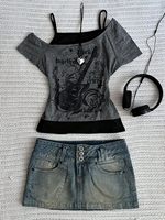 Camisetas Emo Grunge para Mujer, Estilo Años 2000, con Gráficos de Guitarra Eléctrica, Camisetas Cortas de Dos Piezas, Manga Corta, Vintage Y2K, Top Corto, Ropa Gótica Alternativa