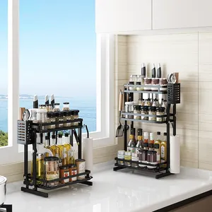 201 Black Painted Stainless Steel Snap-In Installation And Removable Kitchen 3 Tier Standing Spice Rack