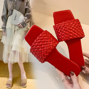 슬리퍼 여성 여름 한 줄 짠 벨트 착용 가벼운 여성 샌들 한국 게으른 샌들 - Product Image 3