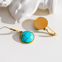 Pendientes exóticos de oro azul turquesa de 18 quilates para mujer Gota geométrica de moda con temperamento dorado