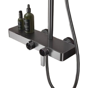 Ensemble <span class=keywords><strong>de</strong></span> douche moderne gris anthracite à haute pression avec pommeau <span class=keywords><strong>de</strong></span> <span class=keywords><strong>pluie</strong></span>, corps en laiton, <span class=keywords><strong>robinet</strong></span> <span class=keywords><strong>de</strong></span> douche à double poignée pour salle <span class=keywords><strong>de</strong></span> bain - Product Image 5