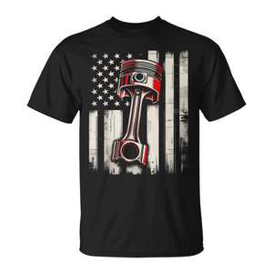 Camiseta vintage de mecánico de automóviles con bandera americana y pistón - Product Image 1