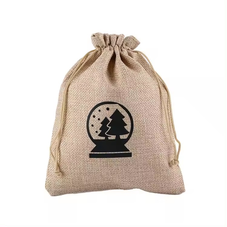 High quality reusable cotton burlap christmas gift drawstring bags for festival