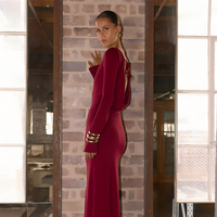 Damen Bootshals-Langarm-Maxikleid aus Polyester-Jersey für Herbst und Winter, Maßanfertigung OEM ODM