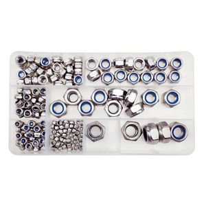 Tuercas hexagonales autoblocantes de acero inoxidable 304 M3-M12 con inserto de nailon azul, 170 piezas en caja, métricas, Grado A - Product Image 3