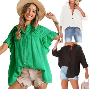 Supplier New Fashion Casual Loose Plus Size Puffy Sleeve Ruffled Shirt For Ladies Undefined Unique Beach Blouse Women Shirts