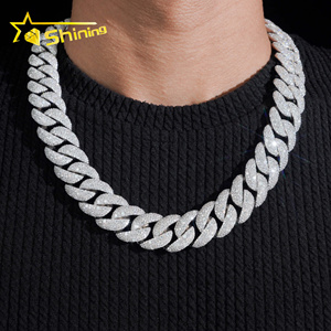 Pass Diamond Tester hombres collar 20MM cadena grande mosaico conjunto Moissanite 925 Plata Hip Hop joyería Iced Out Miami cadena de eslabones cubanos - Product Image 6