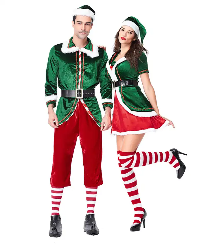 Weihnachts elfen Rollenspiel kostüm Günstiges Paar Verdicktes grünes Party kostüm