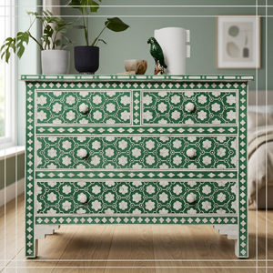 Handmade Ivory Bone Inlay Console <b>Table</b> Teal Green Floral Resin Pattern Elegant Living Room Entryway Furniture - Product Image 3