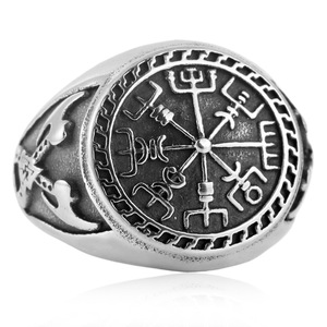 Bague boussole en acier titane pour homme, design géométrique argenté, style punk, bijou cadeau 213048 - Product Image 5